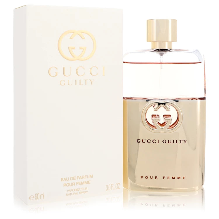 Gucci Guilty for women – bold floral amber fragrance in sleek gold bottle with interlocking G logo. 90ml