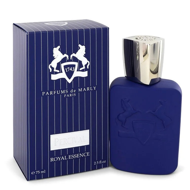 Parfums de Marly Percival – fresh aromatic cologne in bright blue bottle with silver detailing. 75ml