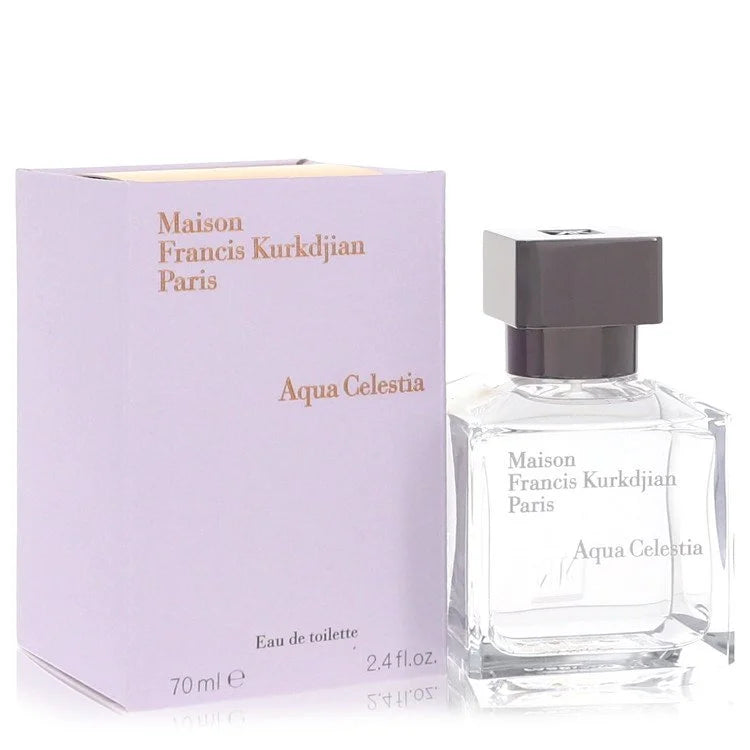 Maison Francis Kurkdjian Aqua Celestia – clean musky citrus fragrance in icy blue bottle with silver cap. 71ml