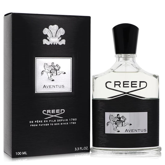 Creed Aventus – iconic fruity smoky men’s fragrance in black and clear bottle with silver crest. 100ml