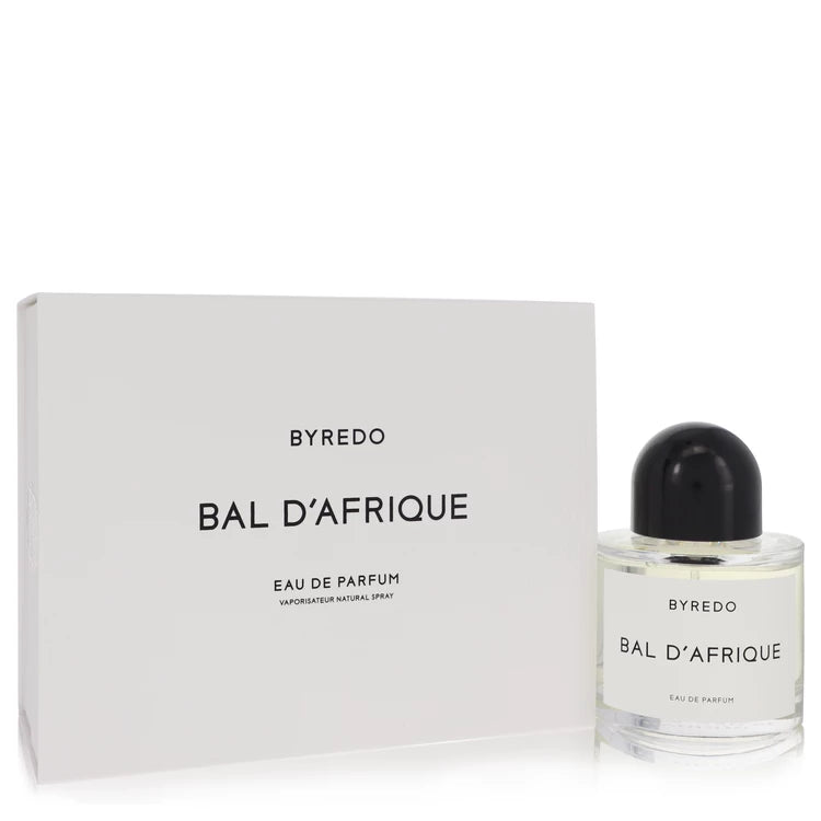 Byredo Bal d’Afrique – warm citrus woody fragrance in sleek clear bottle with bold black label 100ml