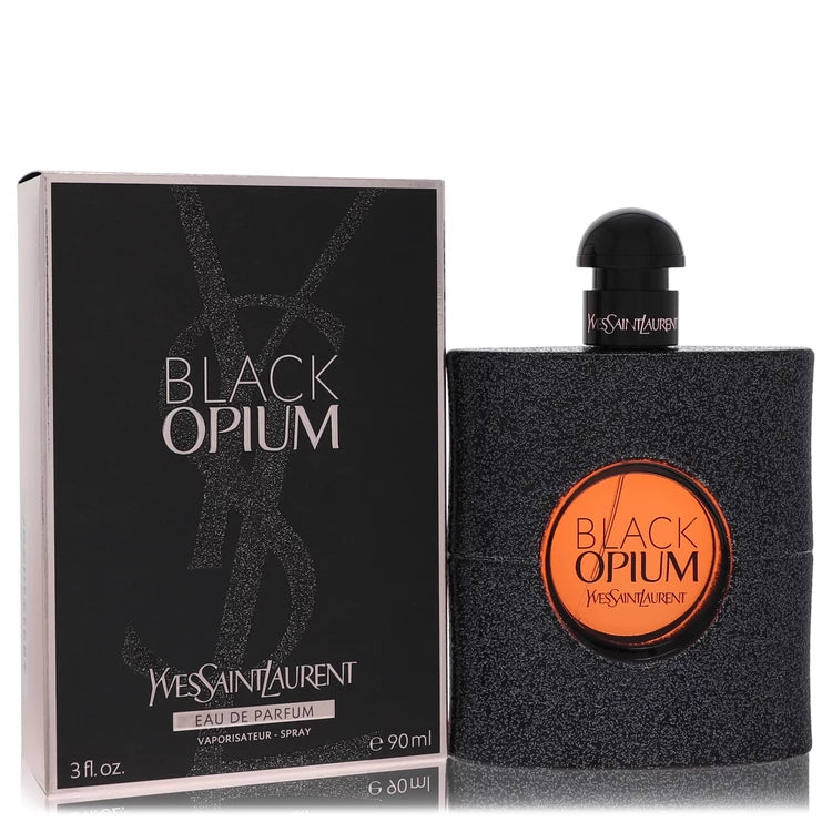 YSL Black Opium Eau de Parfum – bold coffee vanilla fragrance in black glitter bottle with pink center. 90ml