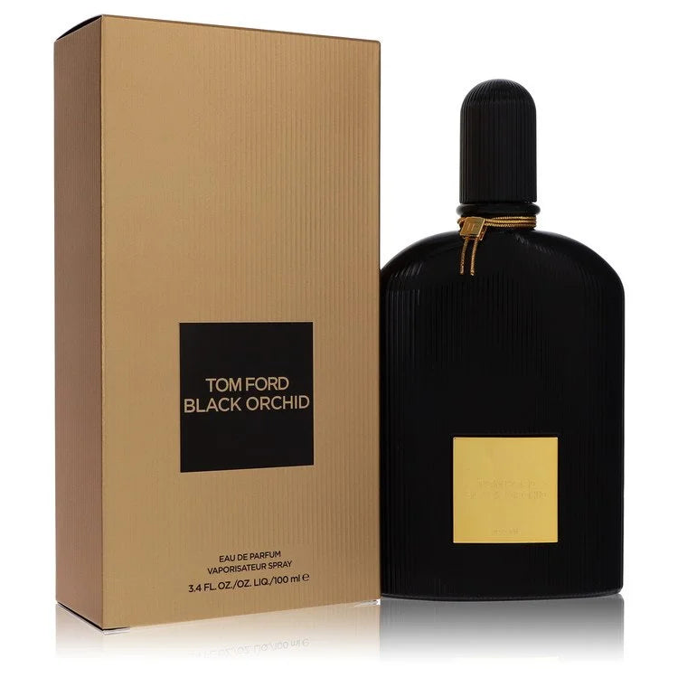 Tom Ford Black Orchid – luxurious dark floral and truffle perfume in sleek black ribbed bottle with gold label. 100ml