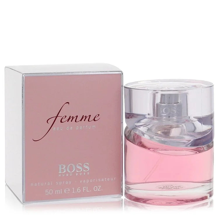 Hugo Boss Femme – soft floral fruity fragrance in curved clear bottle with frosted cap. 50ml