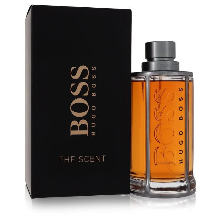 Hugo Boss The Scent – seductive spicy leather fragrance in amber glass bottle with metallic accents. 200ml