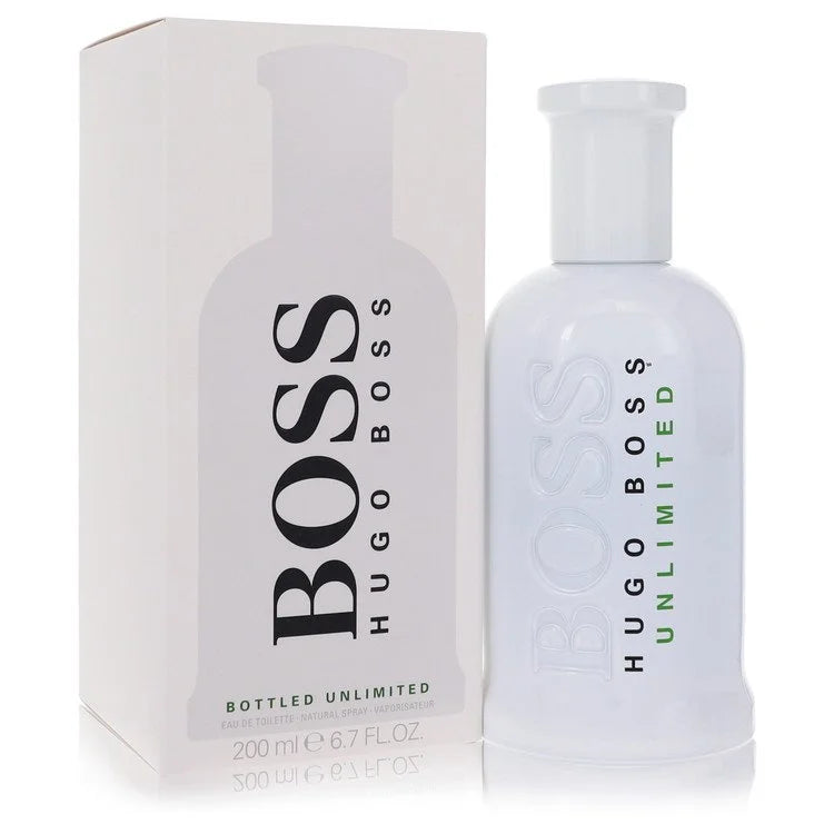 Hugo Boss Bottled Unlimited – energetic minty green scent in crisp white bottle with chrome top. 200ml