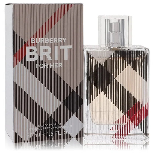 Burberry Brit Eau de Parfum – warm vanilla and almond floral scent in checkered glass bottle. 50ml