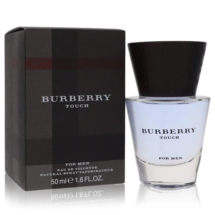 Burberry Touch for Him – fresh spicy musk fragrance in clear tapered bottle with gray wooden cap 50ml