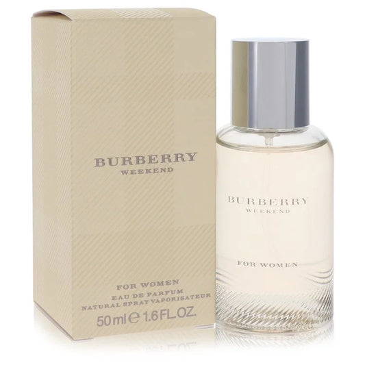 Burberry Weekend for Her – fresh citrus floral perfume in rounded bottle with simple gold logo. 50ml