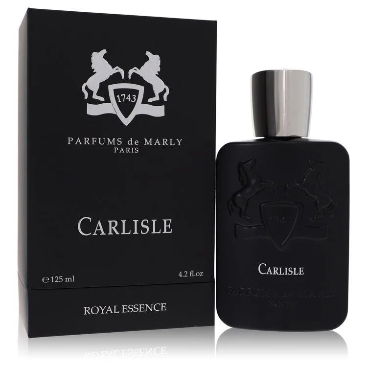 Parfums de Marly Carlisle – warm spicy fruity scent in elegant black bottle with silver crest. 125ml
