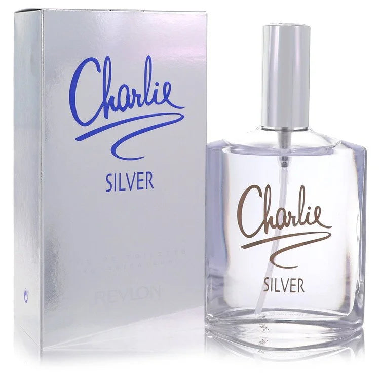 Charlie Silver perfume bottle and packaging on a white background 100ml