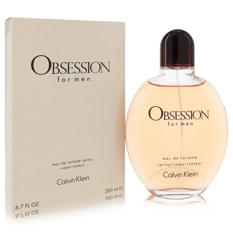 Calvin Klein Obsession for Men – warm spicy oriental scent in amber bottle with rounded top. 200ml