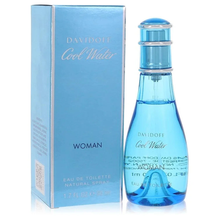 Davidoff Cool Water woman perfume bottle and packaging on a white background 50ml