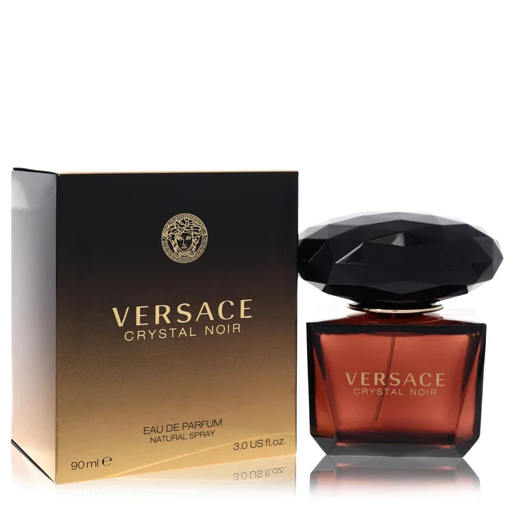 Versace Crystal Noir Eau de Parfum – deep floral oriental scent in dark faceted bottle with oversized black cap. 90ml