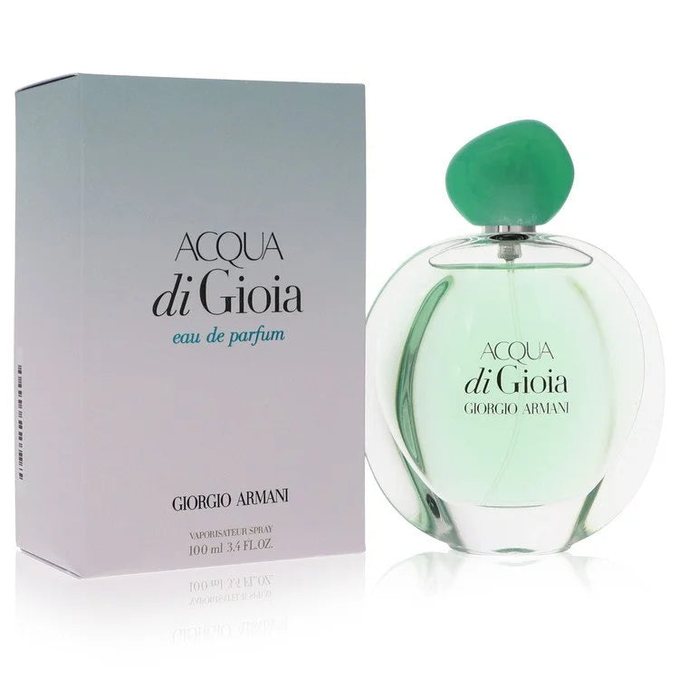 Armani Acqua di Gioia – fresh aquatic floral perfume for women in soft green rounded bottle. 100ml