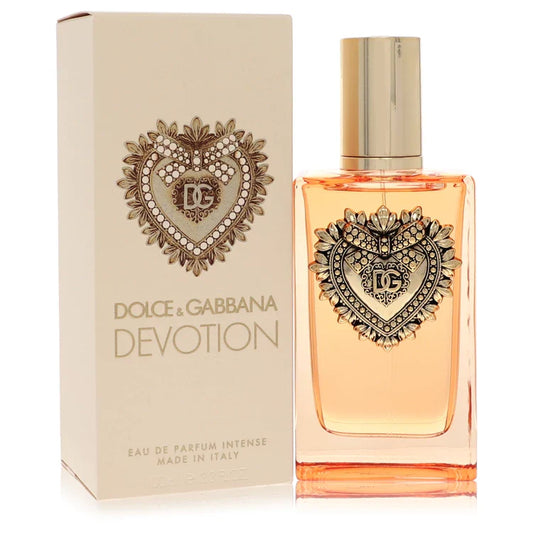 Dolce & Gabbana Devotion Intense – rich vanilla and amber floral scent in deep gold bottle with ornate heart design. 100ml