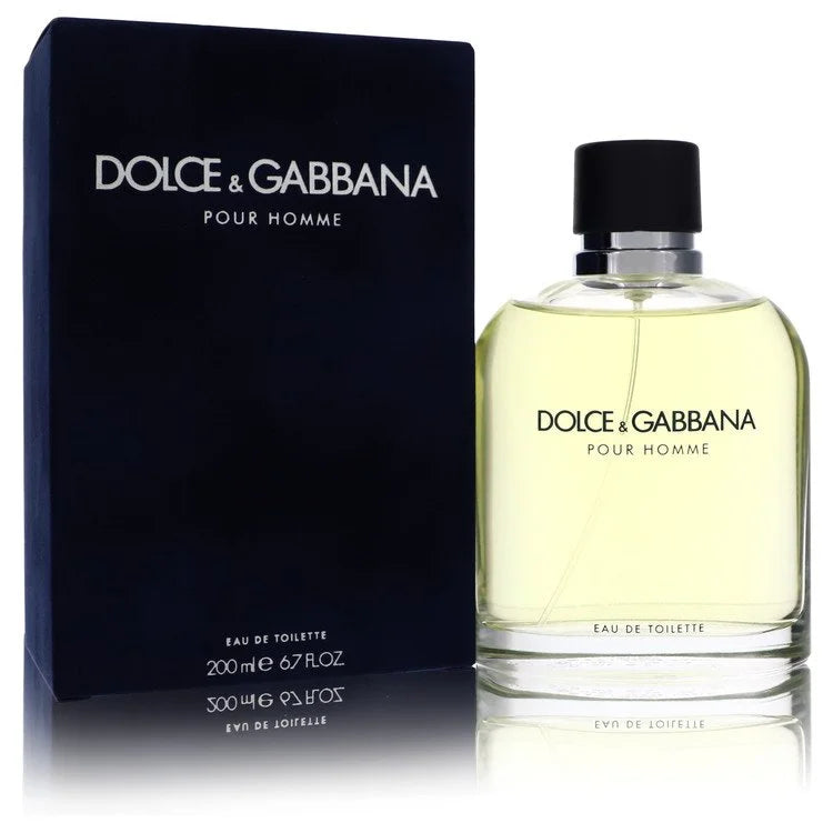 Dolce & Gabbana Pour Homme – classic aromatic fougère cologne in clear round bottle with navy blue cap. 200ml