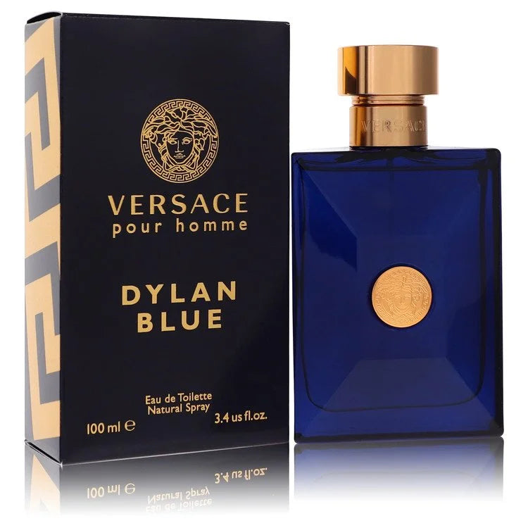 Versace Dylan Blue – modern fresh fougère fragrance in deep navy bottle with gold Medusa emblem. 100ml