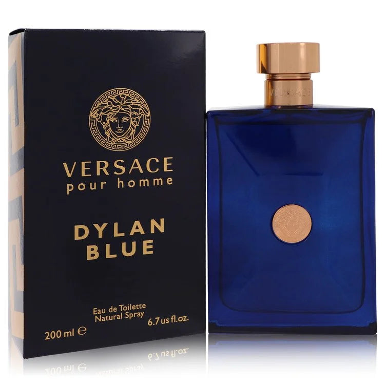 Versace Dylan Blue – modern fresh fougère fragrance in deep navy bottle with gold Medusa emblem. 200ml