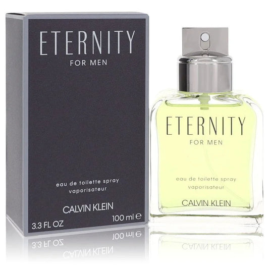 Calvin Klein Eternity for Men – classic aromatic fougère cologne in clear bottle with silver cap. 100ml