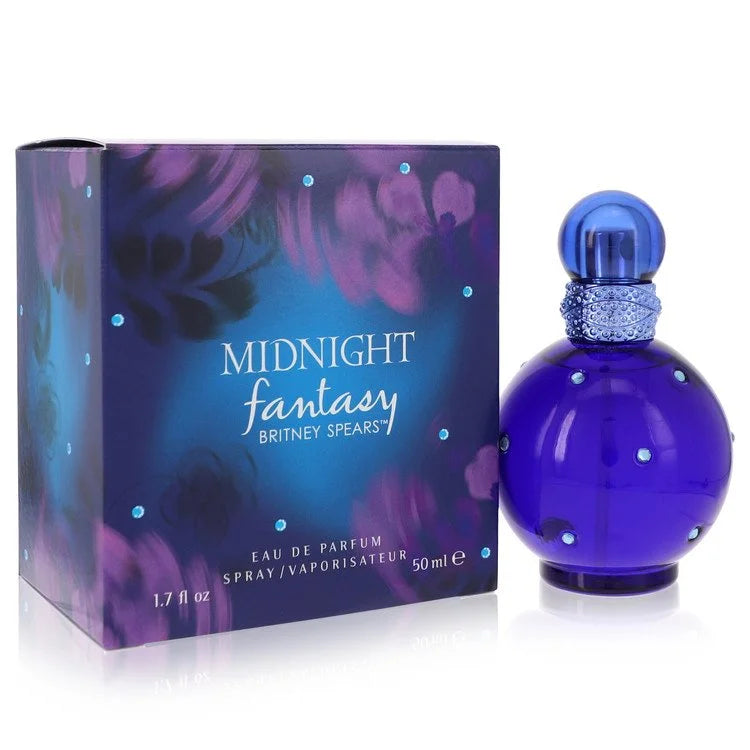 Britney Spears Midnight Fantasy perfume – dark berry fragrance for women in deep blue crystal-studded bottle. 50ml