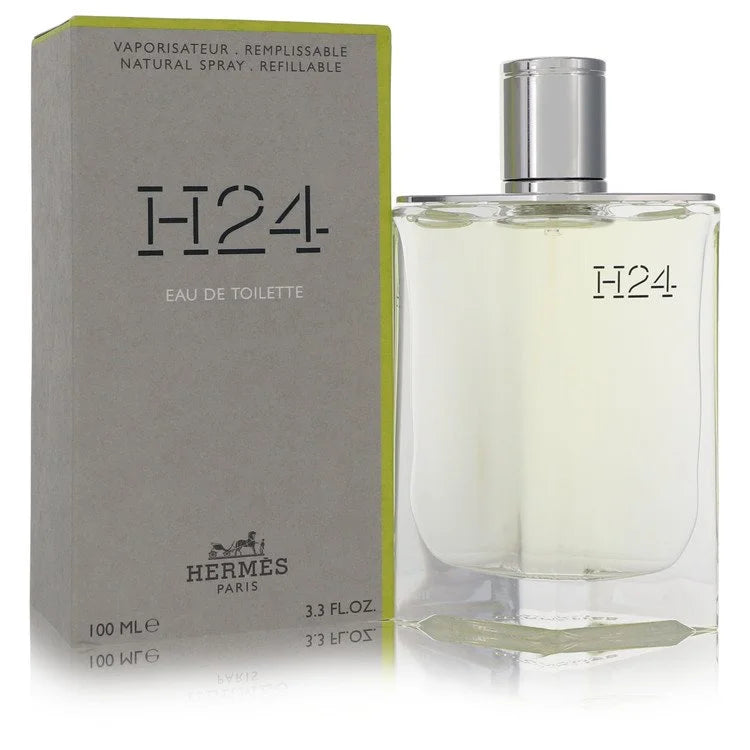 Hermès H24 – modern aromatic men’s cologne in sleek clear bottle with metallic accents. 100ml