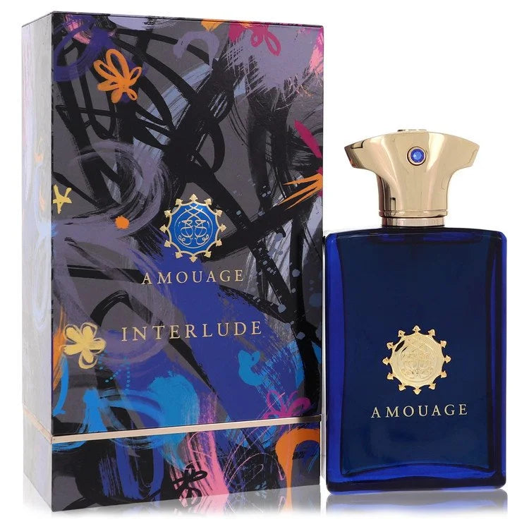 Amouage Interlude – bold smoky incense fragrance in royal blue bottle with gold crest. 100ml