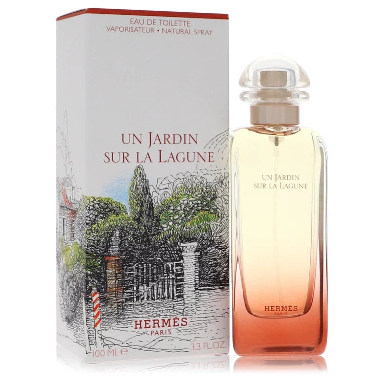 Hermès Un Jardin Sur La Lagune – dreamy floral aquatic scent in gradient peach and clear bottle. 100ml
