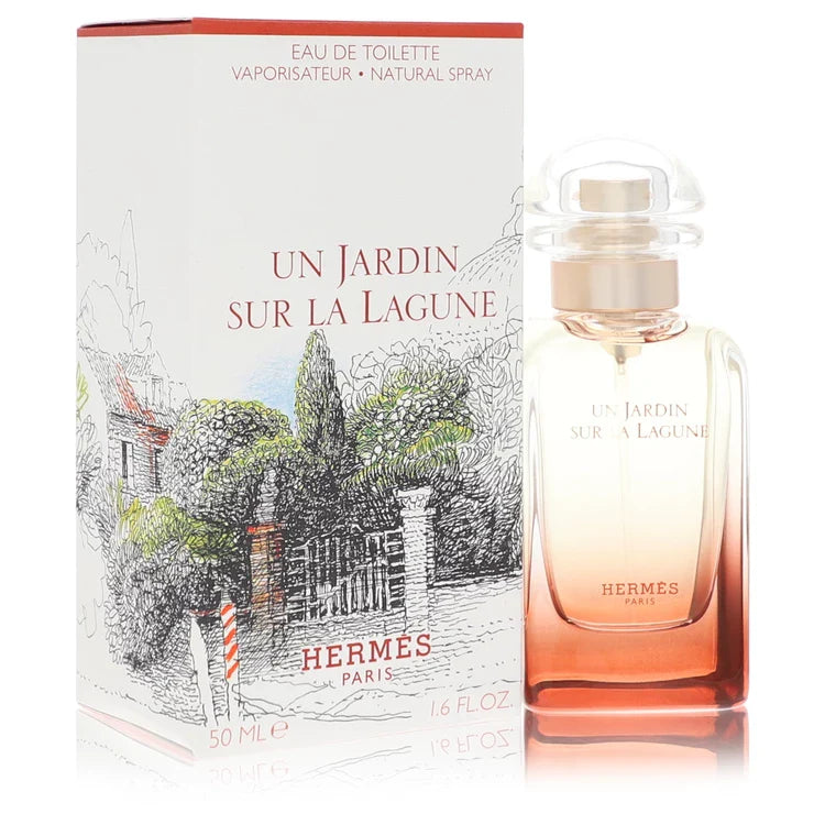 Hermès Un Jardin Sur La Lagune – dreamy floral aquatic scent in gradient peach and clear bottle. 50ml