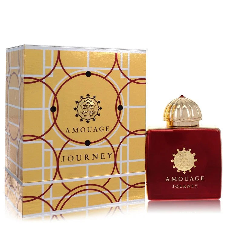 Amouage Journey – warm leather and tobacco scent in deep red bottle with gold detailing. 100ml