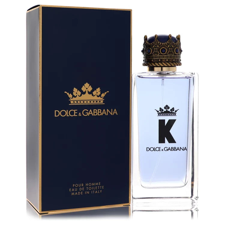 Dolce & Gabbana K – vibrant aromatic woody fragrance in clear glass bottle with royal blue crown cap. 100ml
