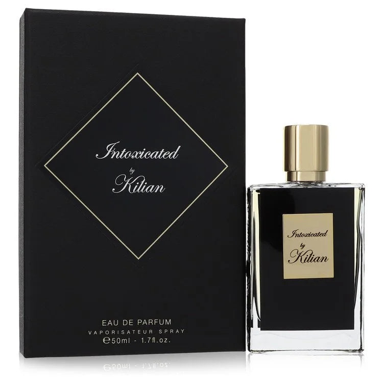 Kilian Intoxicated – spicy gourmand fragrance with cardamom and coffee in sleek black bottle with silver plaque. 50ml