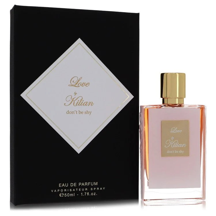 Kilian Love Don’t Be Shy – sweet marshmallow and orange blossom scent in elegant white bottle with gold detailing. 50ml