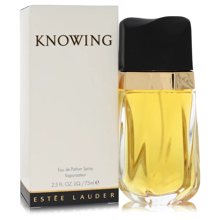 Estée Lauder Knowing perfume bottle and packaging on a white background 75ml