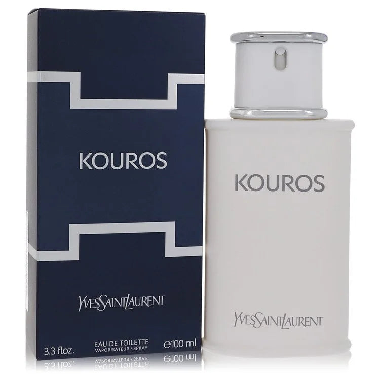 YSL Kouros – iconic masculine fougère fragrance in classic white column-style bottle. 100ml