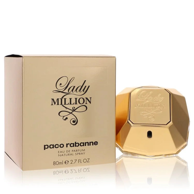 Paco Rabanne Lady Million – luxurious floral fragrance in gold diamond-shaped bottle. 80ml