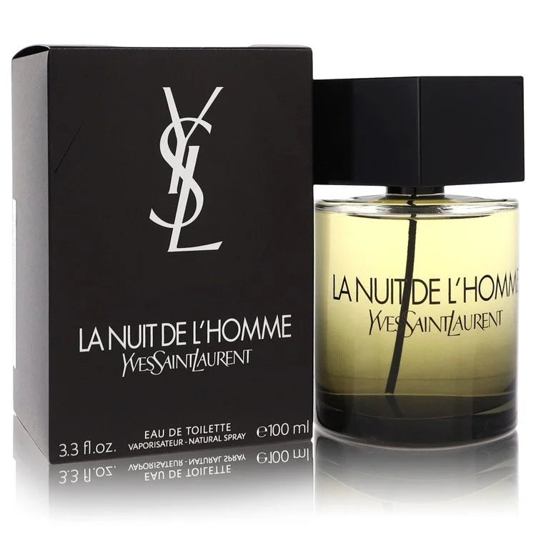 YSL La Nuit de L’Homme – sensual spicy cologne in dark gradient bottle with black hexagon cap. 100ml