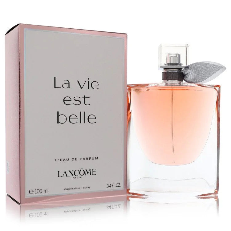 Lancome La Vie Est Belle perfume – sweet floral gourmand scent in elegant curved bottle. 100ml