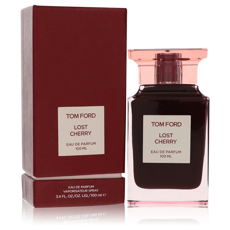 Tom Ford Lost Cherry – luscious cherry and almond fragrance in vibrant red bottle with white label. 100ml