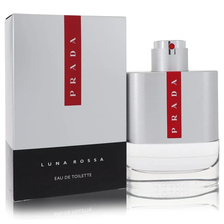 Prada Luna Rossa Eau de Toilette – fresh aromatic scent in sleek silver and red bottle inspired by sailing. 100ml