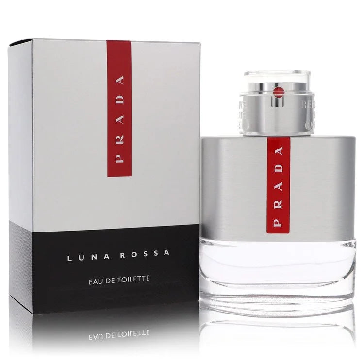 Prada Luna Rossa Eau de Toilette – fresh aromatic scent in sleek silver and red bottle inspired by sailing. 50ml