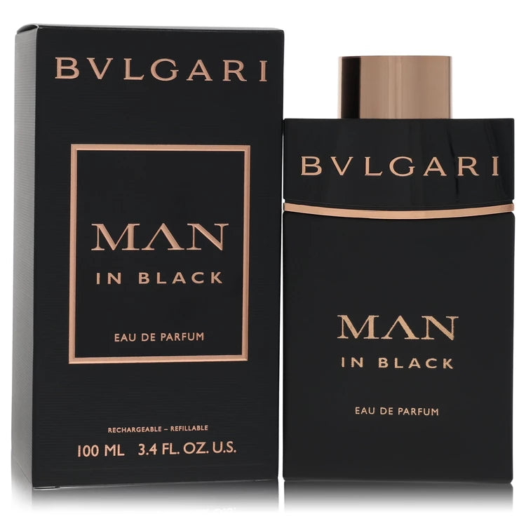 Bulgari Man in Black Eau de Parfum refillable packaging on a white background 100ml
