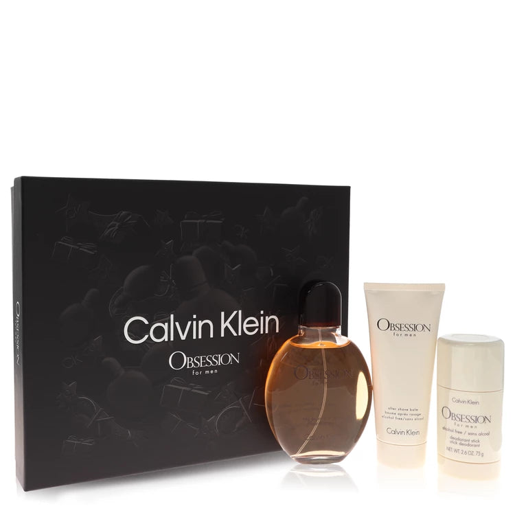 Calvin Klein Obsession Men Gift Set with 125ml Eau de Toilette, 100ml After Shave Balm, and 77ml Deodorant Stick at Scent Haven