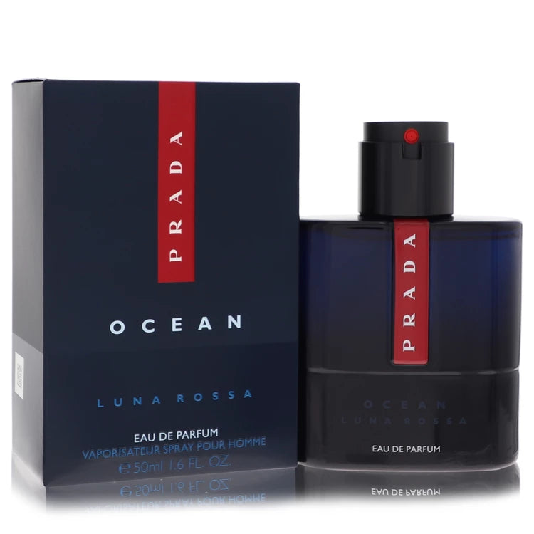Prada Luna Rossa Ocean Eau de Parfum – intense marine scent in deep blue gradient bottle. 50ml
