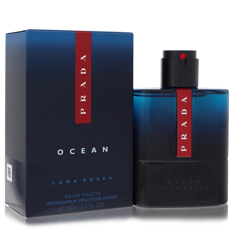 Prada Luna Rossa Ocean Eau de Toilette – vibrant oceanic cologne in blue and red bottle. 100ml