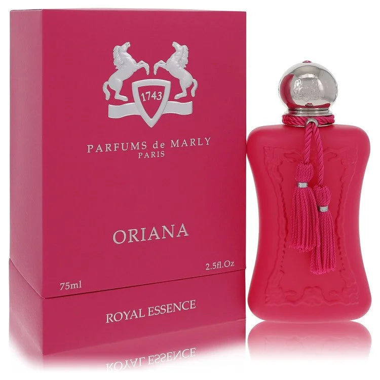 Parfums de Marly Oriana – playful fruity floral perfume in vibrant hot pink bottle with white tassel. 75ml