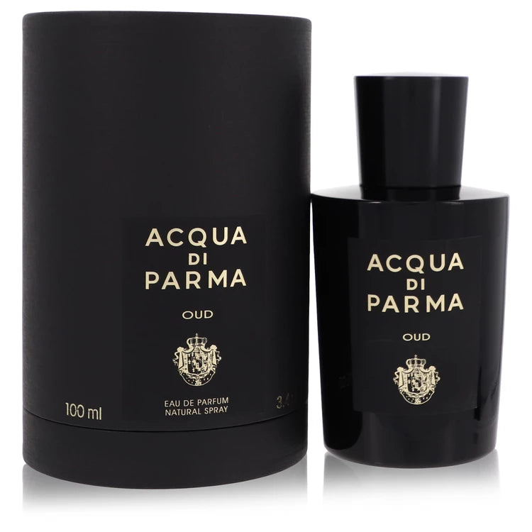 Acqua di Parma Oud – luxurious woody oud fragrance in sleek black bottle with gold label. 100ml