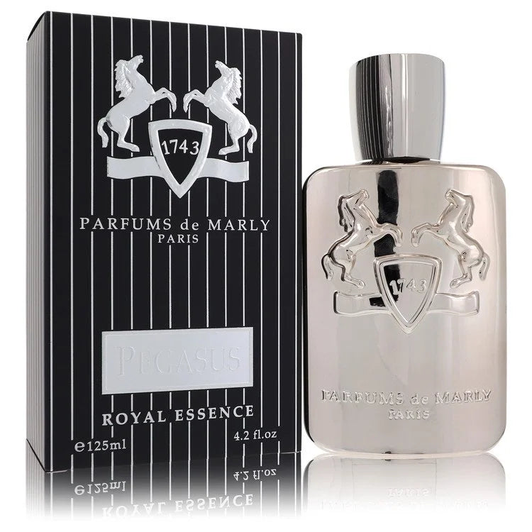Parfums de Marly Pegasus – refined almond and vanilla fragrance in sleek metallic silver bottle. 125ml
