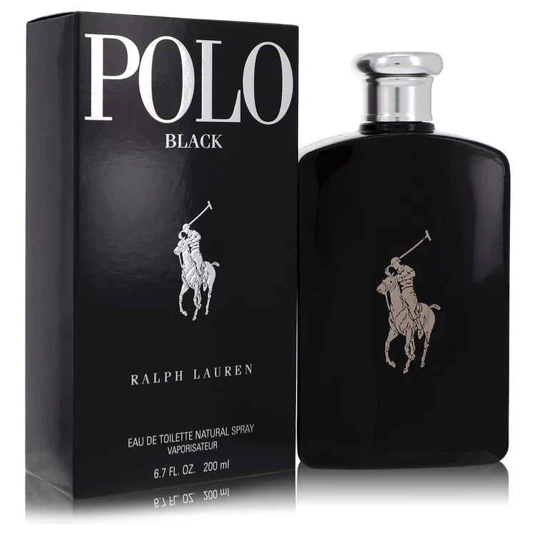 Ralph Lauren Polo Black Eau de Toilette – modern woody aromatic cologne in glossy black bottle with silver logo. 200ml