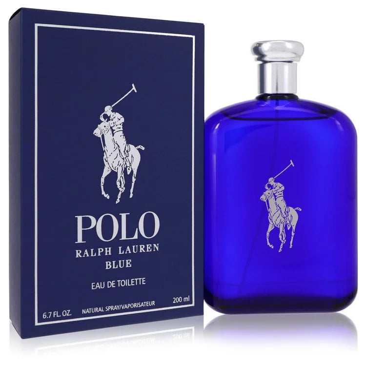 Ralph Lauren Polo Blue Eau de Toilette – fresh aquatic fragrance in bright blue glass bottle with silver top. 200ml